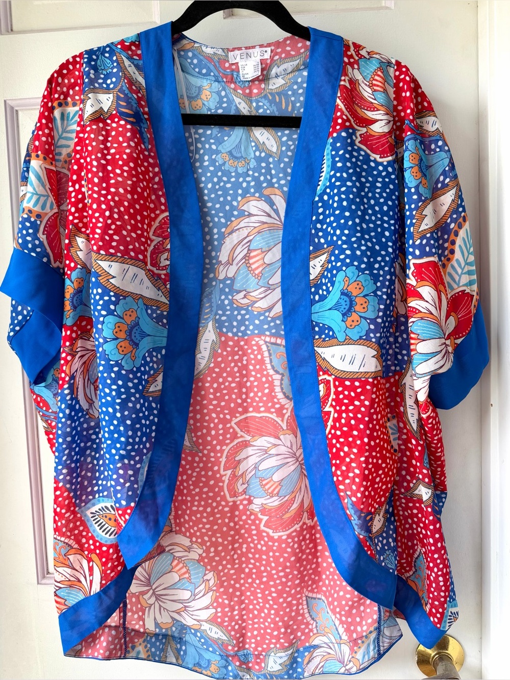 Venus Blue & Red Floral Kimono Top